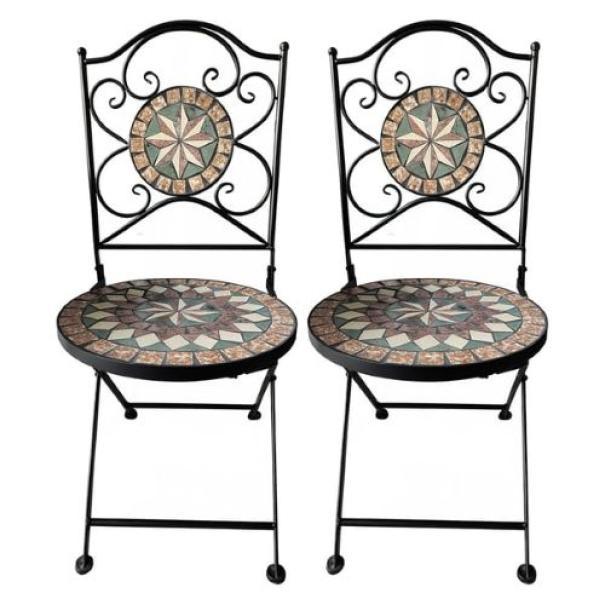 set sedie da esterno in ferro verniciato con decoro mosaico Morgana DFL 38 cm confezione da due pezzi