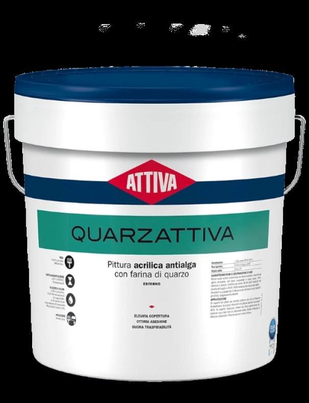 Secchio di pittura acrilica antialga al quarzo bianca Attiva Quarzattiva 12 litri per esterni