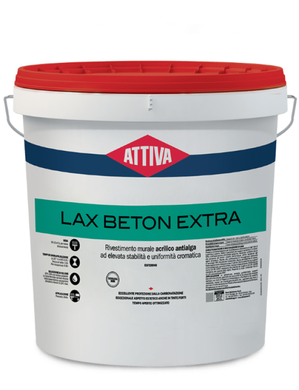 rivestimento murale acrilico antialga Attiva Lax Beton Extra confezione 12 litri bianco per protezione cemento e calcestruzzo esterni