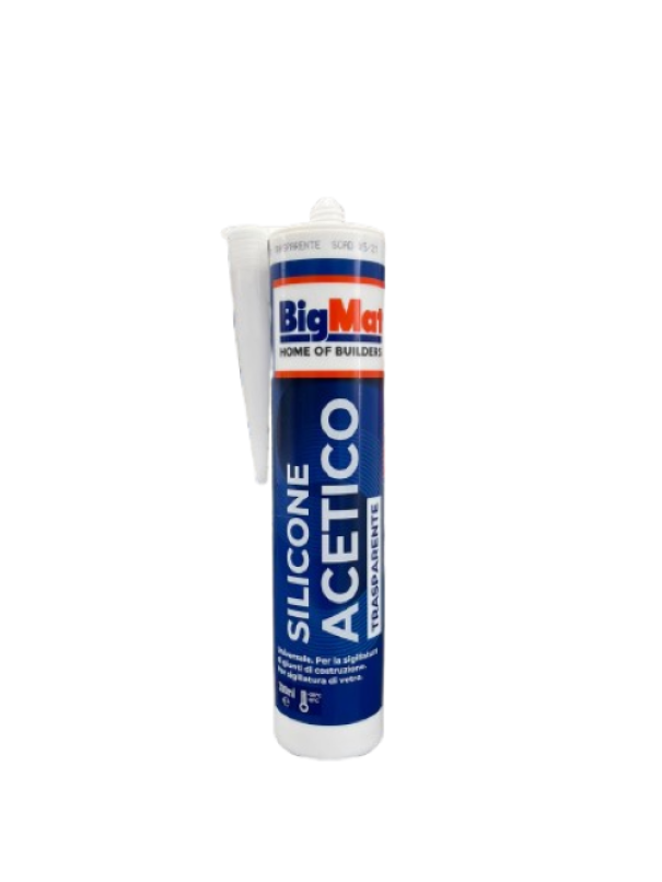 sigillante siliconico acetico trasparente BigMat cartuccia 300 ml per uso professionale e bricolage