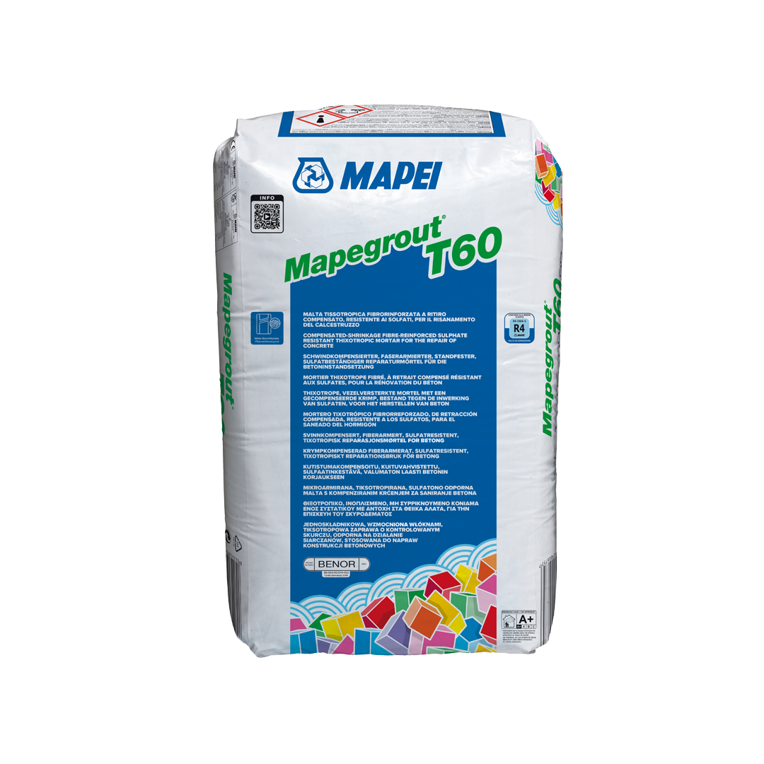 sacco mapei mapegrout t60 malta tissotropica fibrorinforzata grigia per ripristino calcestruzzo confezione 25 kg