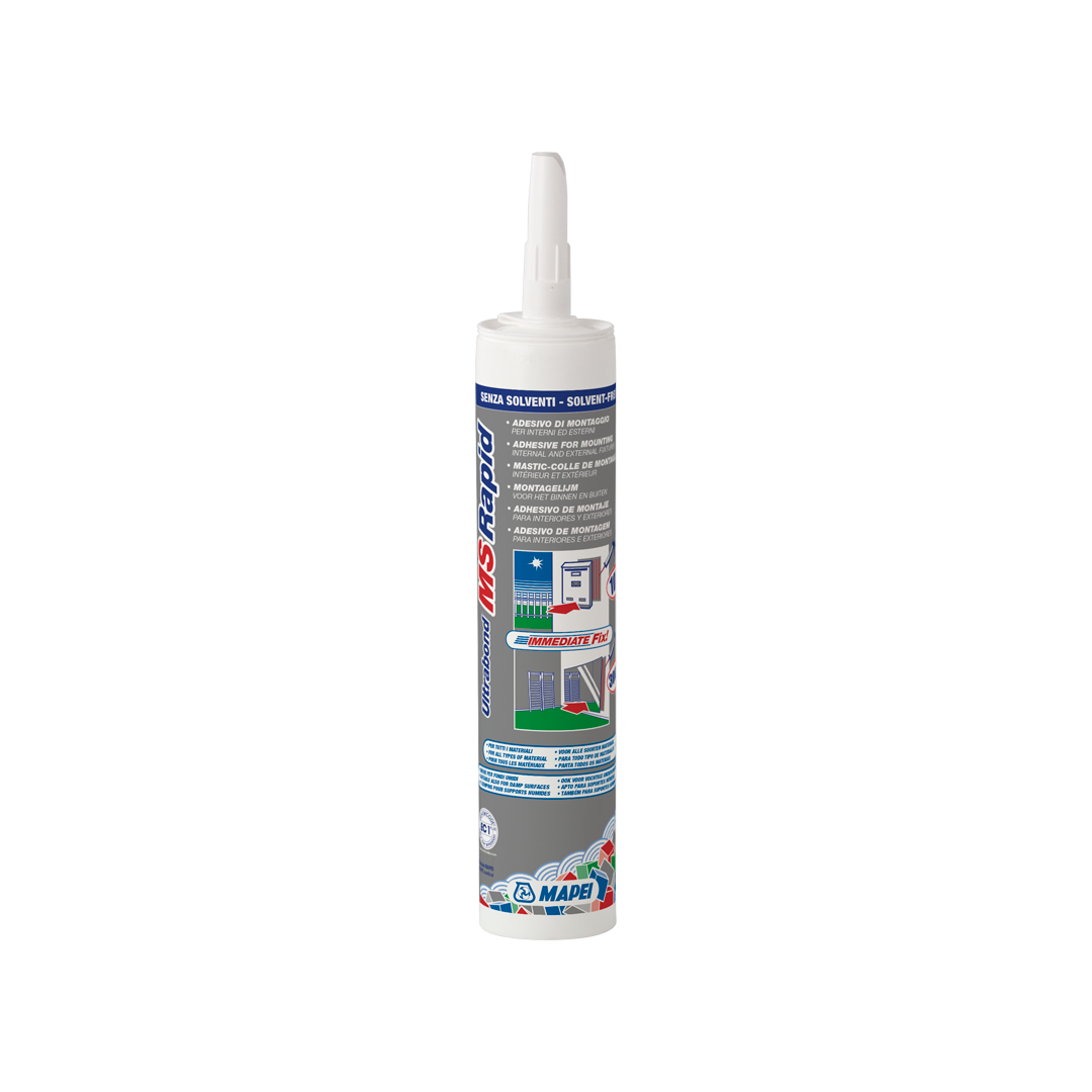 adesivo di montaggio rapido mapei ultrabond ms rapid bianco 300 ml confezione con beccuccio per edilizia interna ed esterna