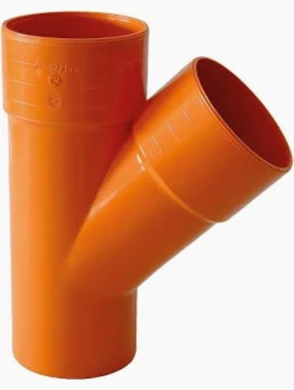 raccordo a y in pvc arancio a 45 gradi per tubazioni fognarie