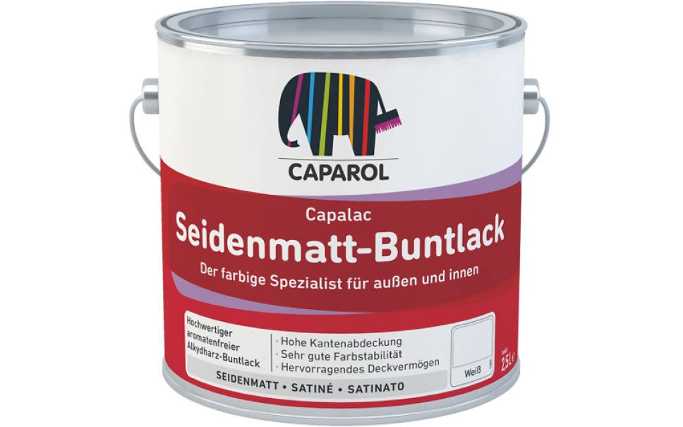 Smalto satinato Caparol Capalac Seidenmatt-Buntlack base bianca 0,95 litri per legno metallo e PVC