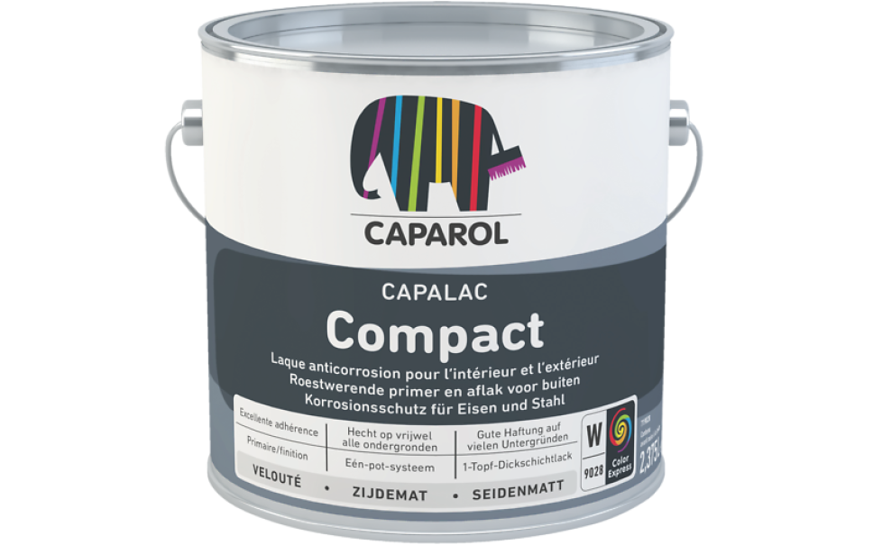 Barattolo di smalto anticorrosivo satinato Caparol Capalac Compact 0.90 litri per ferro acciaio legno pvc esterno interno