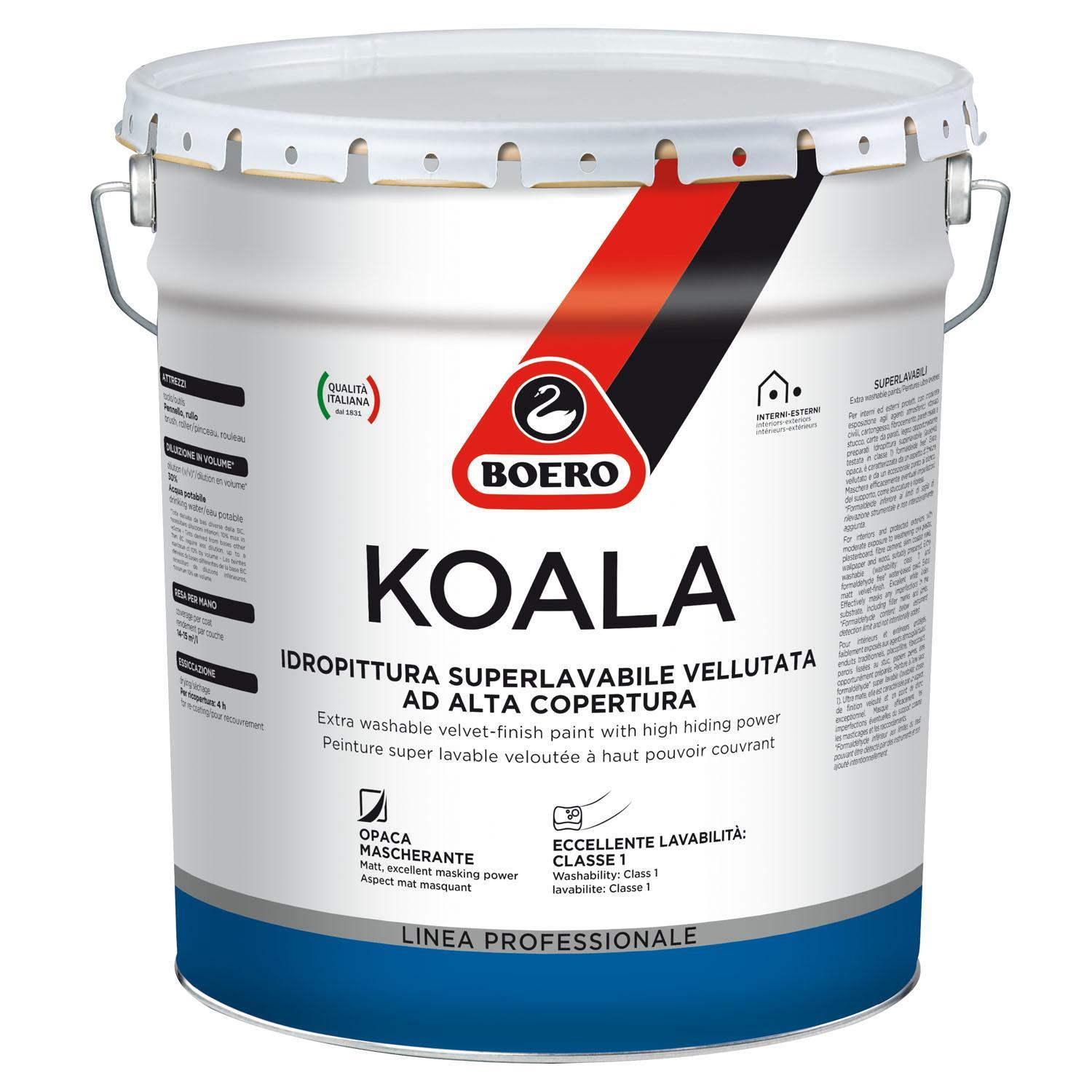 Idropittura superlavabile vellutata Boero Koala 4,32 litri finitura opaca mascherante alta copertura