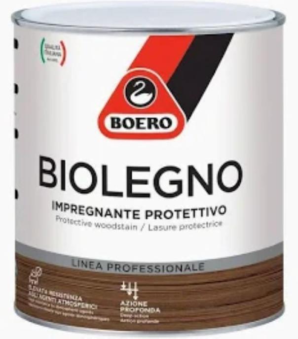 Barattolo impregnate protettivo Boero Biolegno acqua noce scuro 2,5 litri per legno