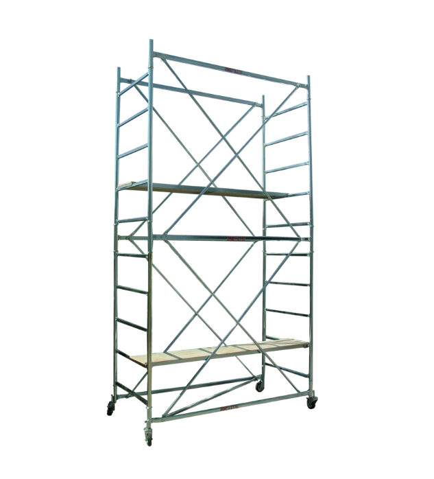 Trabattello professionale Marchetti Grim EU75 con base 0.75x1.65 metri e alzate, altezza lavoro fino a 3.7 metri struttura zincata