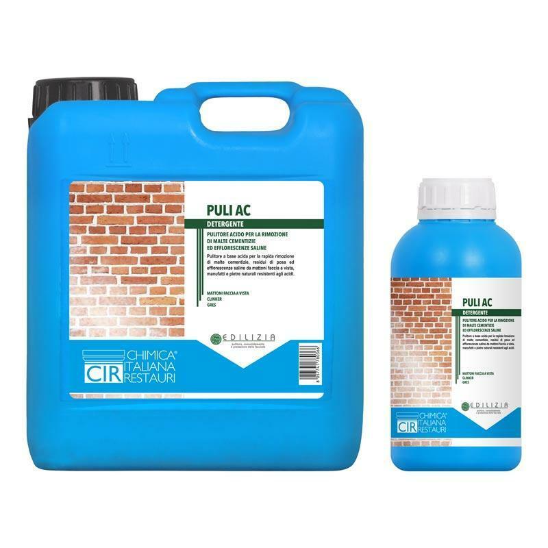 Detergente acido CIR Puli AC confezione 1 litro per rimozione efflorescenze saline e malte da mattoni e pietre silicatiche