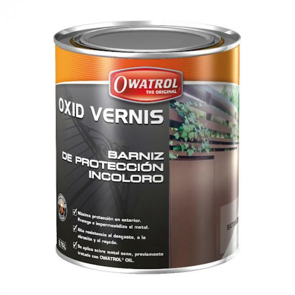 Barattolo di vernice satinata protettiva trasparente Owatrol Oxid Vernis 0.75 litri per metalli interni ed esterni
