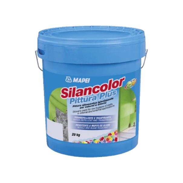 Pittura siliconica antimuffa Mapei Silancolor Pittura Plus secchio da 5 kg per protezione murale resistente ad alghe e muffe