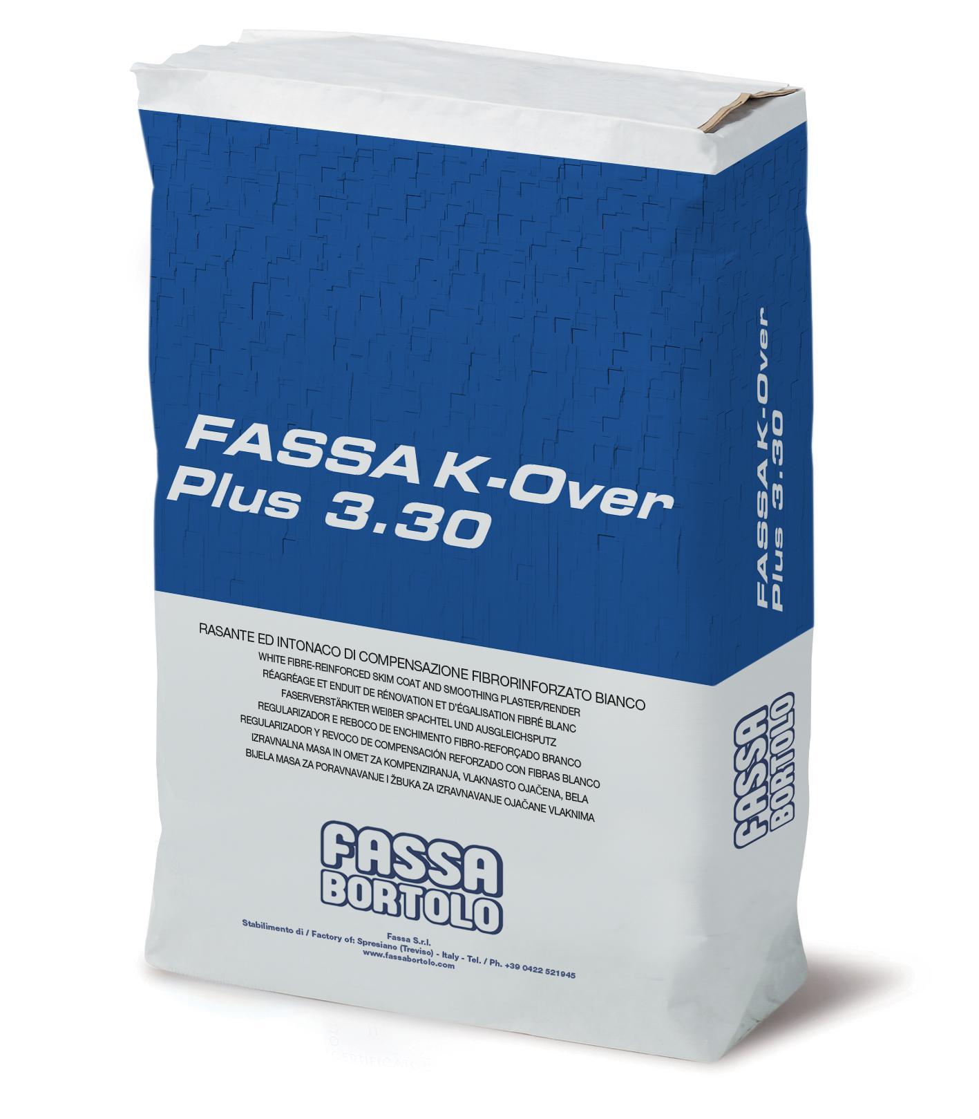 sacco di malta premiscelata rasante e intonaco fibrorinforzato Fassa K-Over Plus 3.30 da 25 kg