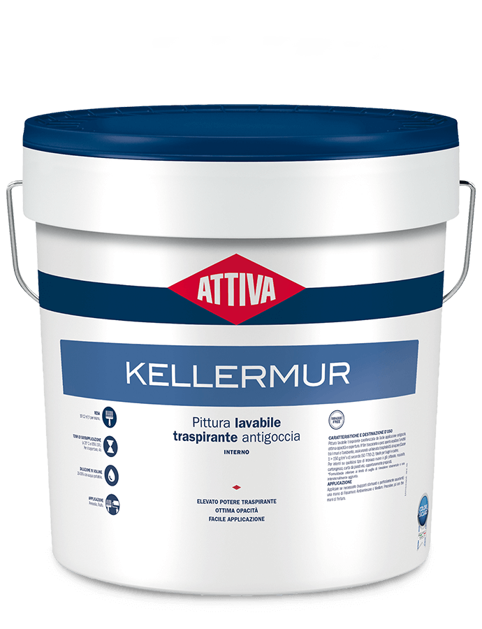 Secchio di pittura lavabile traspirante Attiva Kellermur bianco base 14 litri per interni ambienti umidi bagno cucina