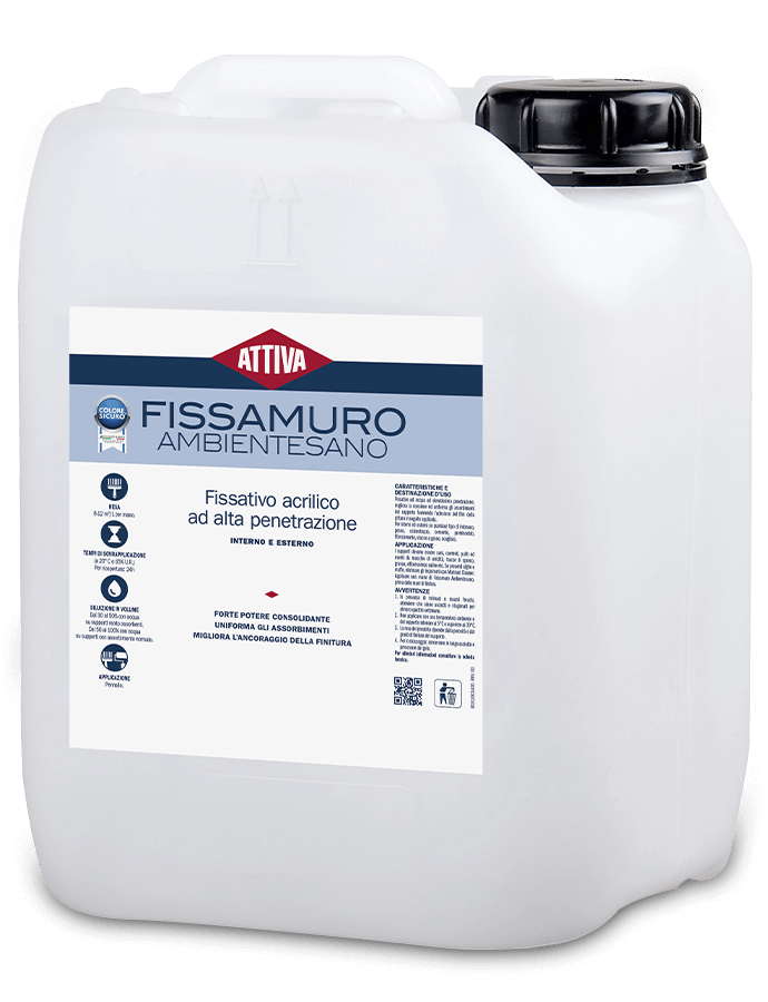 fissativo acrilico ad acqua attiva fissamuro ambientesano 0,750 litri per interni ed esterni ad alta penetrazione