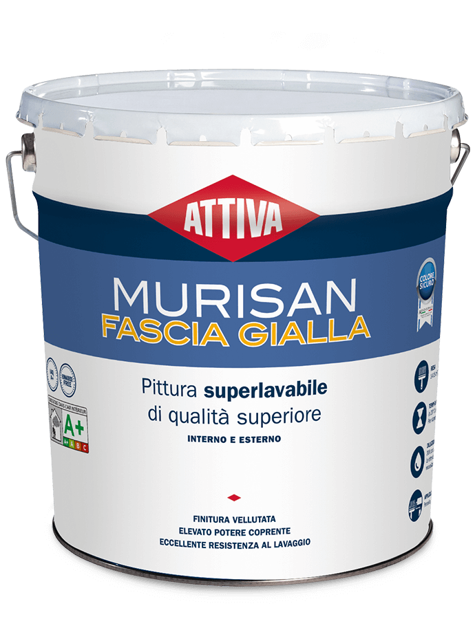 Secchio pittura murale superlavabile Attiva Murisan Fascia Gialla 5 litri finitura vellutata per interni e esterni