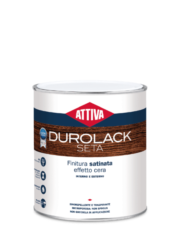 barattolo finitura satinata per legno effetto cera Attiva Durolack Seta noce chiaro 1 litro vista frontale